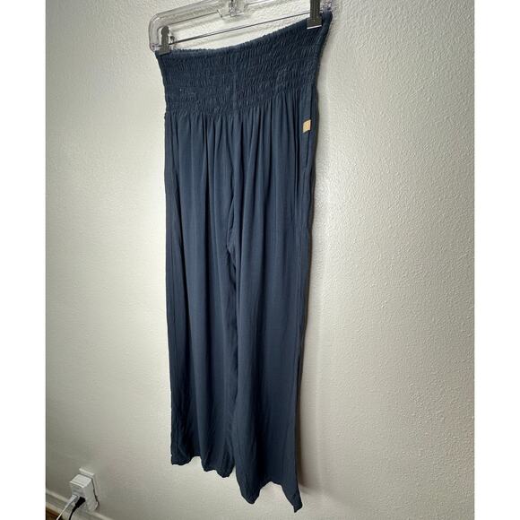 NWT Paradise Island Navy Blue Ruched Drawstring Wide Leg Casual Pants OS - Picture 3 of 16